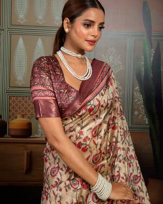 Beige color beautiful ethnic partywear saree for traditional rich looks 3