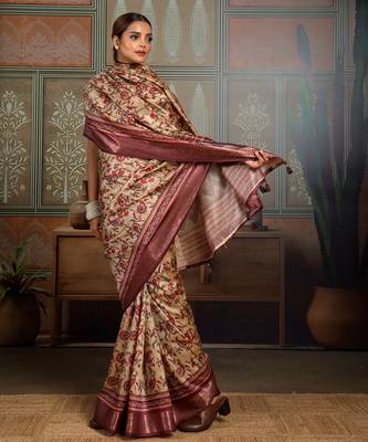 Beige color beautiful ethnic partywear saree for traditional rich looks 4