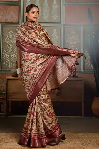 Beige color beautiful ethnic partywear saree for traditional rich looks