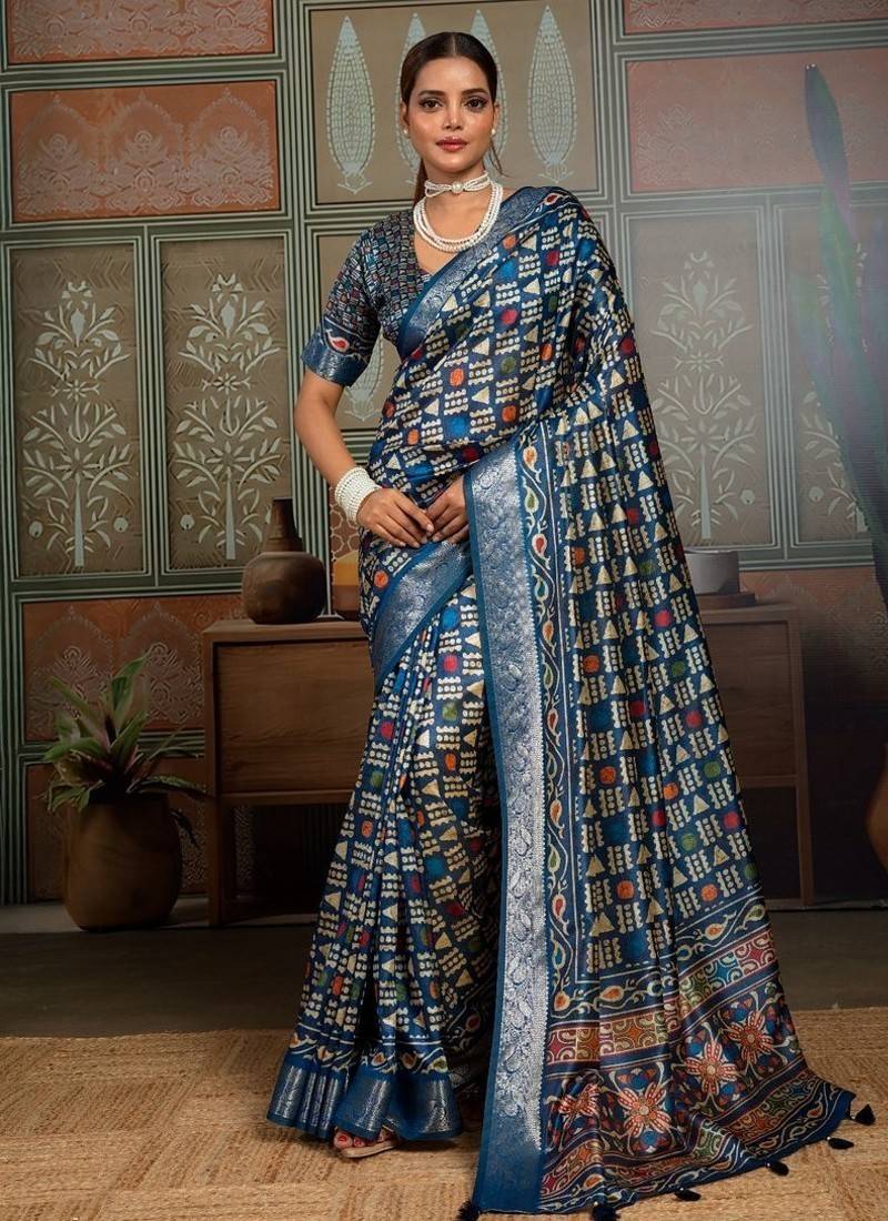 Blue color beautiful ethnic partywear saree for traditional rich looks