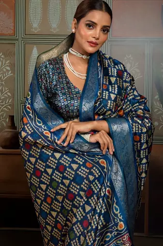 Blue color beautiful ethnic partywear saree for traditional rich looks