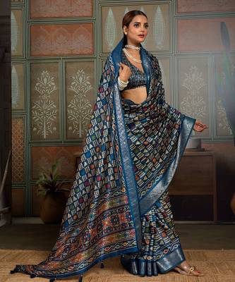 Blue color beautiful ethnic partywear saree for traditional rich looks 4