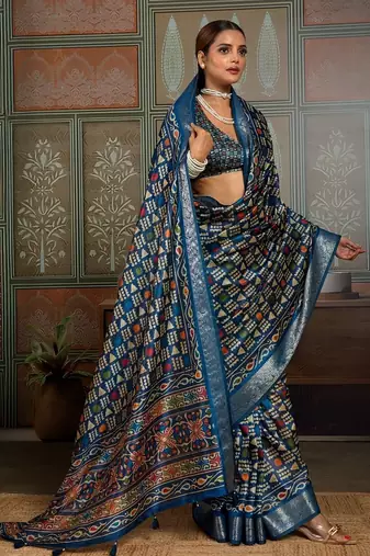 Blue color beautiful ethnic partywear saree for traditional rich looks