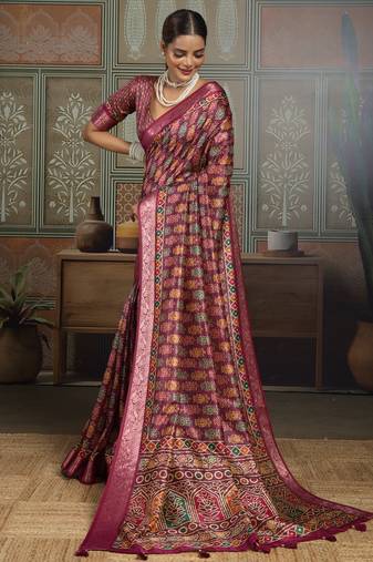 Wine color beautiful ethnic partywear saree for traditional rich looks