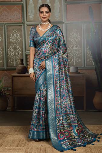 Blue color beautiful ethnic partywear saree for traditional rich looks