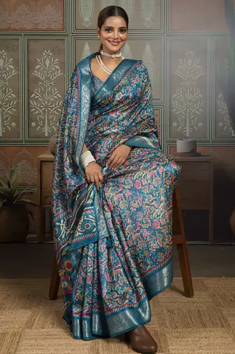 Blue color beautiful ethnic partywear saree for traditional rich looks