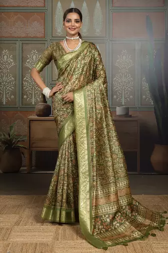 Mahendi color beautiful ethnic partywear saree for traditional rich looks