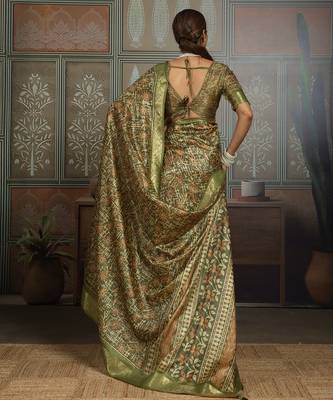 Mahendi color beautiful ethnic partywear saree for traditional rich looks 2