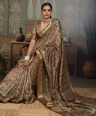 Brown color beautiful ethnic partywear saree for traditional rich looks 4