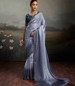 Grey color beautiful satin fabric glamorous bollywood style saree