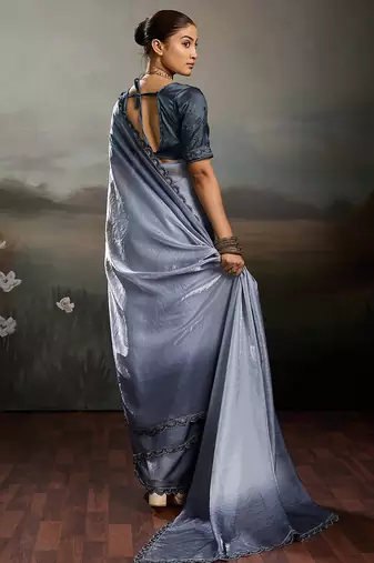 Grey color beautiful satin fabric glamorous bollywood style saree