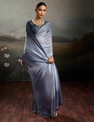 Grey color beautiful satin fabric glamorous bollywood style saree 4