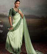 Green color beautiful satin fabric glamorous bollywood style saree