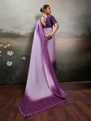 Purple color beautiful satin fabric glamorous bollywood style saree 2