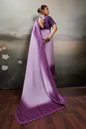 Purple color beautiful satin fabric glamorous bollywood style saree