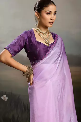 Purple color beautiful satin fabric glamorous bollywood style saree