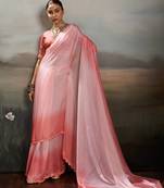 Rose pink color beautiful satin fabric glamorous bollywood style saree
