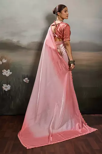 Rose pink color beautiful satin fabric glamorous bollywood style saree