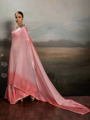 Rose pink color beautiful satin fabric glamorous bollywood style saree 4