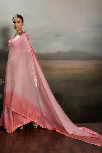 Rose pink color beautiful satin fabric glamorous bollywood style saree