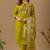 Lime green embroidered mul chanderi kurta pant set with banarasi jacquard dupatta