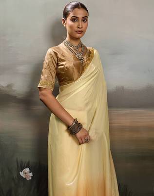 Yellow color beautiful satin fabric glamorous bollywood style saree 3