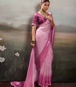 Pink color beautiful satin fabric glamorous bollywood style saree