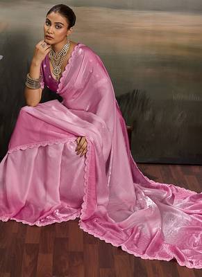 Pink color beautiful satin fabric glamorous bollywood style saree 5