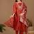 Rust embroidered mul chanderi kurta pant set with banarasi jacquard dupatta