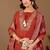 Rust embroidered mul chanderi kurta pant set with banarasi jacquard dupatta