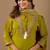 Lime green embroidered mul chanderi kurta pant set with banarasi jacquard dupatta