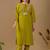 Lime green embroidered mul chanderi kurta pant set with banarasi jacquard dupatta