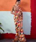 Mustard color smart cotton crepe fabric beautiful designer printed saree