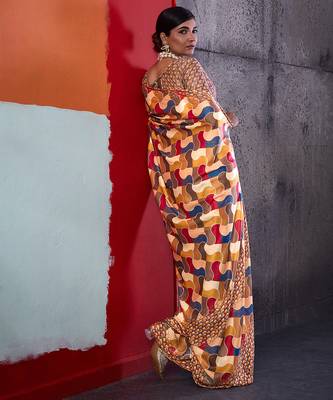 Mustard color smart cotton crepe fabric beautiful designer printed saree 2