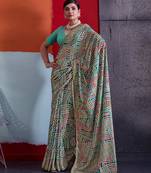 Teal green color smart cotton crepe fabric beautiful designer printed saree