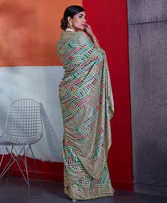 Teal green color smart cotton crepe fabric beautiful designer printed saree 2