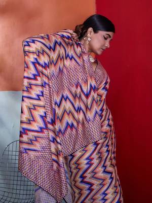Peach color smart cotton crepe fabric beautiful designer printed saree 3
