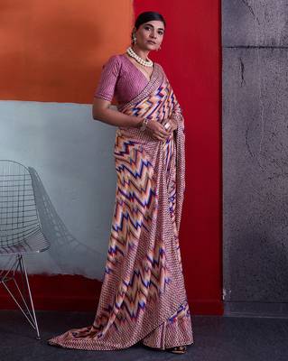 Peach color smart cotton crepe fabric beautiful designer printed saree 4