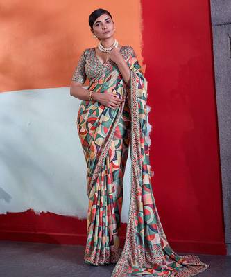 Green color smart cotton crepe fabric beautiful designer printed saree 1