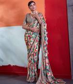 Green color smart cotton crepe fabric beautiful designer printed saree
