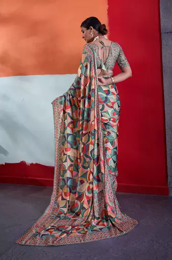 Green color smart cotton crepe fabric beautiful designer printed saree