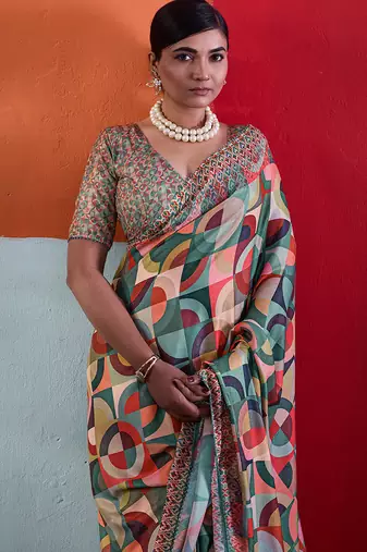 Green color smart cotton crepe fabric beautiful designer printed saree