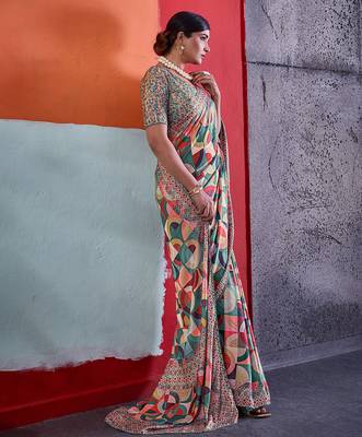 Green color smart cotton crepe fabric beautiful designer printed saree 5