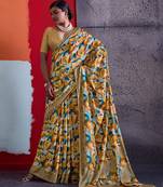 Mustard color smart cotton crepe fabric beautiful designer printed saree