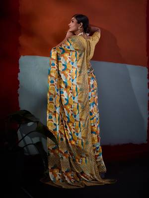 Mustard color smart cotton crepe fabric beautiful designer printed saree 2