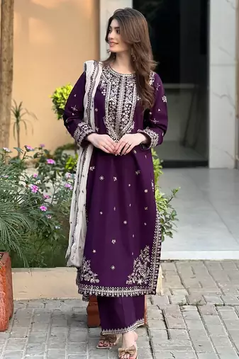 women's  georgette sequins embroidered kurta pant with dupatta set