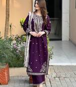 women's  georgette sequins embroidered kurta pant with dupatta set