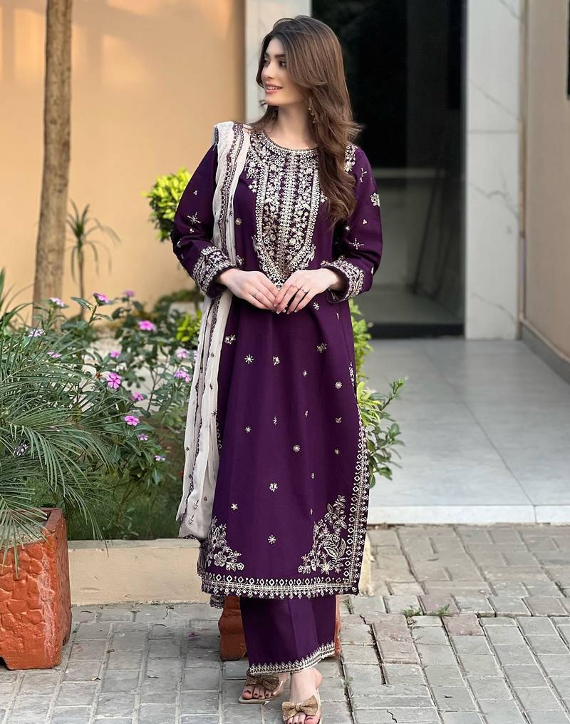 women's  georgette sequins embroidered kurta pant with dupatta set