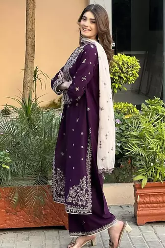 women's  georgette sequins embroidered kurta pant with dupatta set
