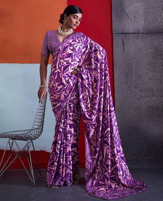 Purple color smart cotton crepe fabric beautiful designer printed saree 1